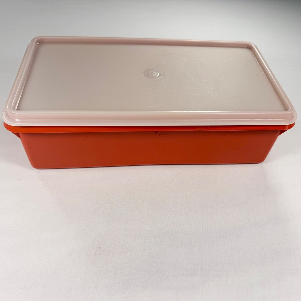 Vintage Tupperware 1970s Burnt Orange Rectangular Picnic To Go Container 677-7